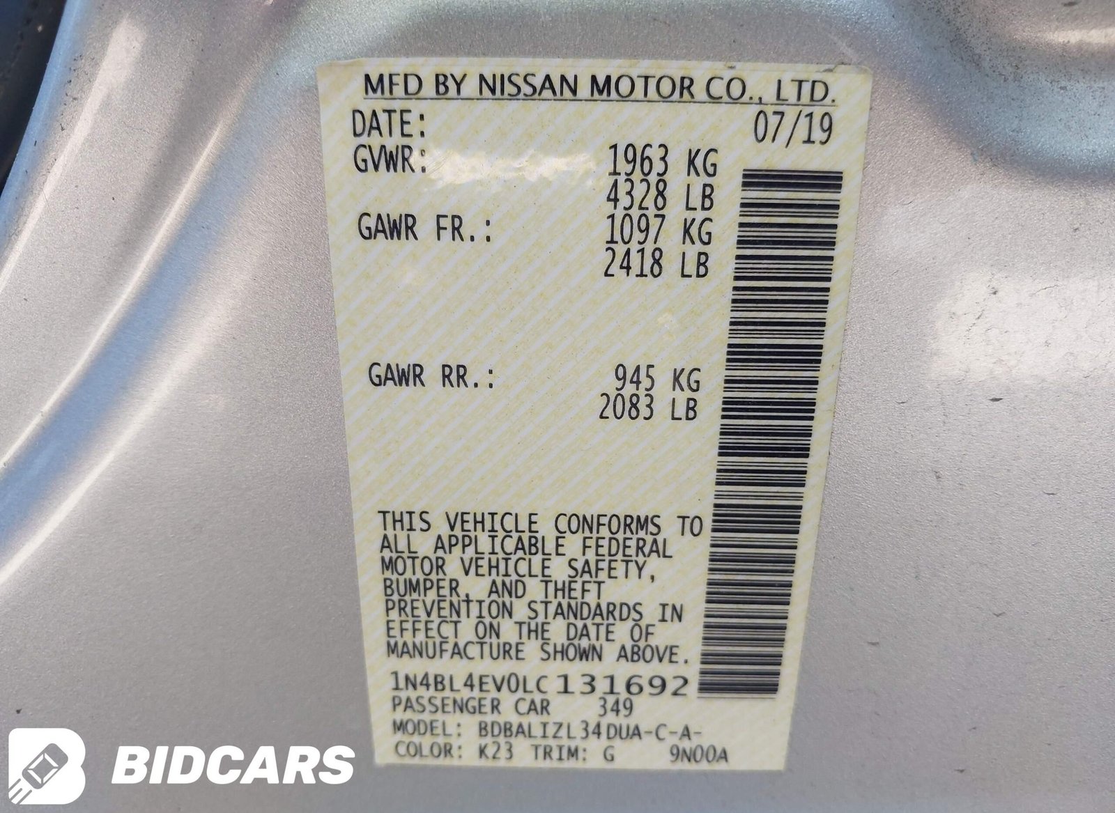 2020 Nissan Altima Sl Fwd